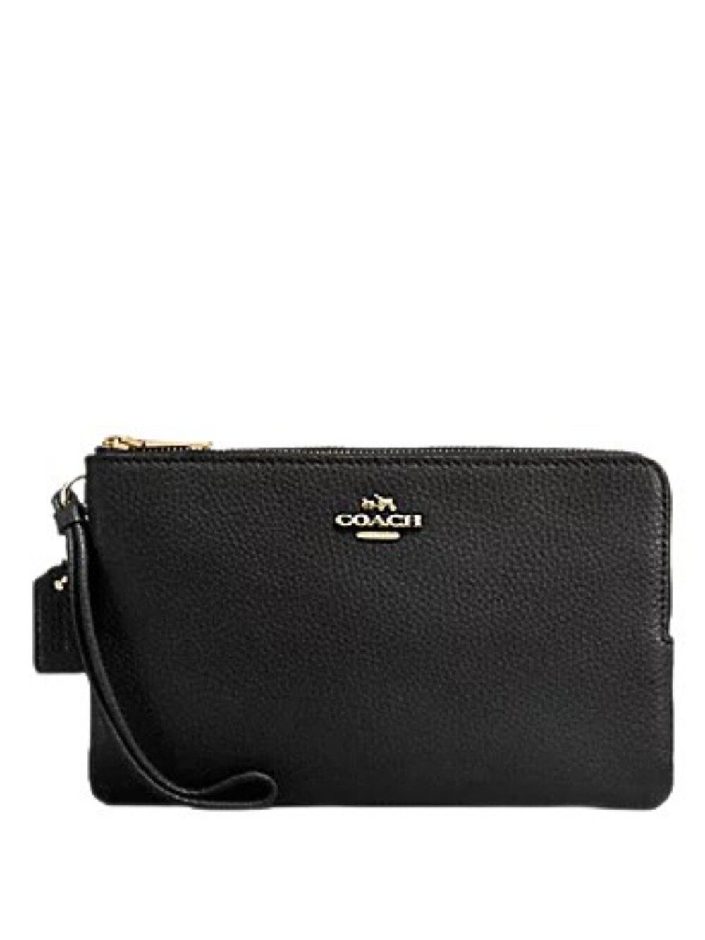 🆕 Coach Black Polished Pebbled Leather Double Zip Wristlet Wallet Pouch Bag